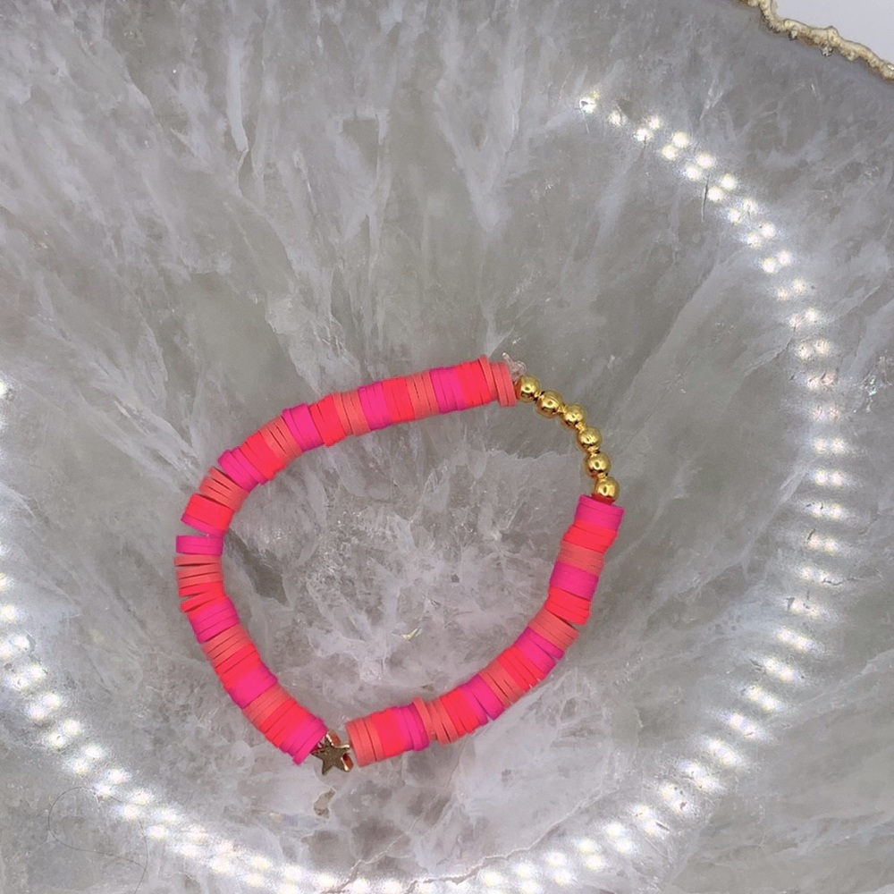 Clay bead bracelet with Gold Star Peachy pinks Bracelet